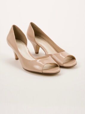Locale Nude Patent Open Toe Pumps
